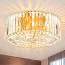 17.5" Large Gold Crystal Ceiling Light, 4-Light Gold Flush Mount Crystal Ceiling Light Fixture, Modern Chandelier Round Lighting Fixtures for Bedroom,Hallway,Living Room, XDD007-4-G