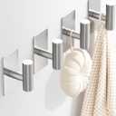 GWAAZXGZ Towel Hooks for Bathrooms  4 Pack, Brushed Silver Finish, T-Shaped Stainless Steel Adhesive Wall Hooks for Robes & Towels in Kitchen, Shower, or Closet
