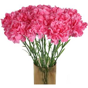 Pink Carnations Artificial Flowers 15PCS Carnations Flowers Silk Flowers 21.25in Fake Flowers for Wedding Home Table Centerpieces Floral Arrangements(Hot Pink)