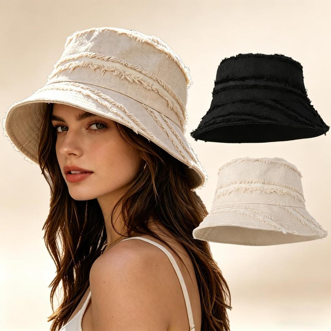 2Pc Double-Sided Fishing Hat with Protection for Women, Large Head Circumference Design to Make Face Appear Smaller, UV-Blocking Hat Multicolor