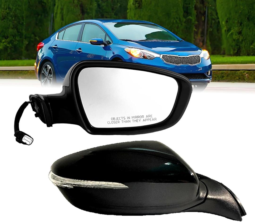 Passenger (Right) Side Mirror Compatible with 2017 2018 Kia Forte With Heated/Power Glass/Turn Singnal Light/Manual Folding/Black Without Blind Spots