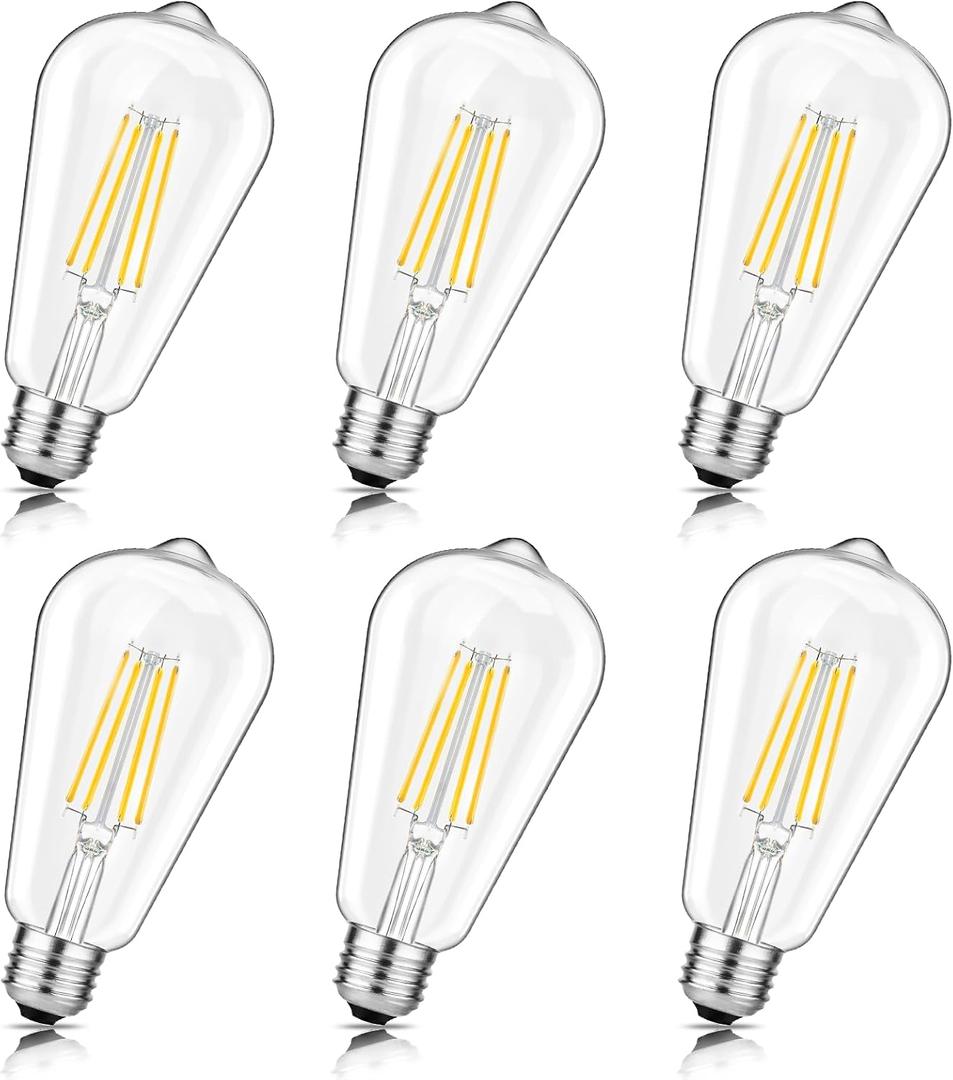 2 x Svater Vintage LED Edison Bulbs, 6W Equivalent 60W, High Brightness Neutral White 4000K, ST58 Antique LED Filament Bulbs with 85+ CRI, E26 Medium Base, Dimmable, Clear Glass, Pack of 6