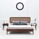 NTC Lupin Wooden Bed Frame with Headboard, Crafted from Walnut, Rubber Wood with Silent Slats and Wood Central Supports, 1000 Lb Capacity, Effortless Assembly, King - Dark Walnut