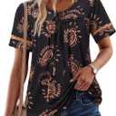 Uhiger Womens Short Sleeve Tops Summer Boho Blouses Drawstring Pleated Shirts Dressy Casual Tie Front Beach Vacation Clothes