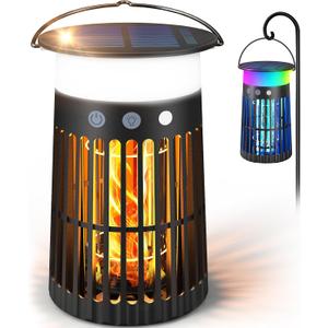 Solar Bug Zapper Outdoor, Portable Electric Mosquito Killer with Panel Sensor, Rechargeable Insect Trap with LED Night Light and Flame Effect, Ideal for Outside Patio, Backyard, and Camping (1 Pack)