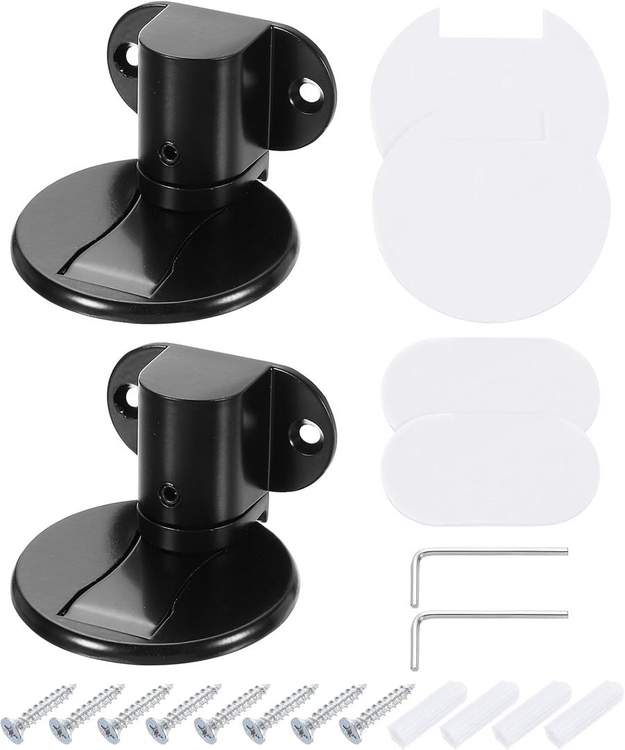 uxcell 2Pcs Magnetic Door Stopper, Silent Magnetic Floor Door Stop, Adjustable Floor Door Catch with Adhesive Tape and Screws Shock Absorbing for Bedroom Office Bathroom, Black
