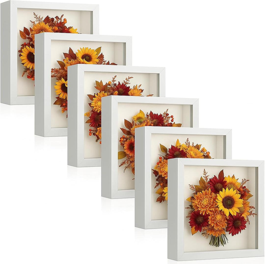 Tuanse 6 Pieces Shadow Box Picture Frame Square Shadow Boxes Display Cases for Sports Memorabilia Wedding Memories Crafts Pins Awards Medals Tickets and Photos(White,5 x 5 Inch)