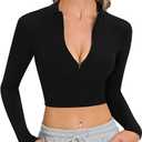 MakeMeChic Women's Fall Crop Top Long Sleeve Tops Mock Turtleneck Zip Up Trendy Fitted Shirts (Black)