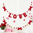 WDS WONDROUS 50 Inch Valentine Felt Garland with Red Love Letters, Pom Pom Hearts Banner for Wedding Party Decor, Romantic Hanging Decoration for Home Anniversary Celebration