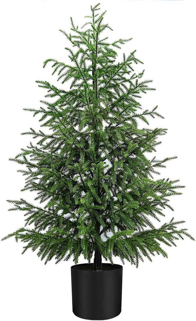 Norfolk Pine Christmas Tree Real Touch Faux Holiday Tree with Pot, Realistic Indoor Outdoor Decoration for Entryway, Living Room, Office, Apartment (4FT- 1Pack)