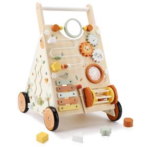 Wooden Baby Walker, Baby Push Walker with Activity Center for Girls Boys, Montessori Push Walker Toys for Babies Learning to Walk, Sit-to-Stand, for 10-12 Months 1 2 3 Years Old