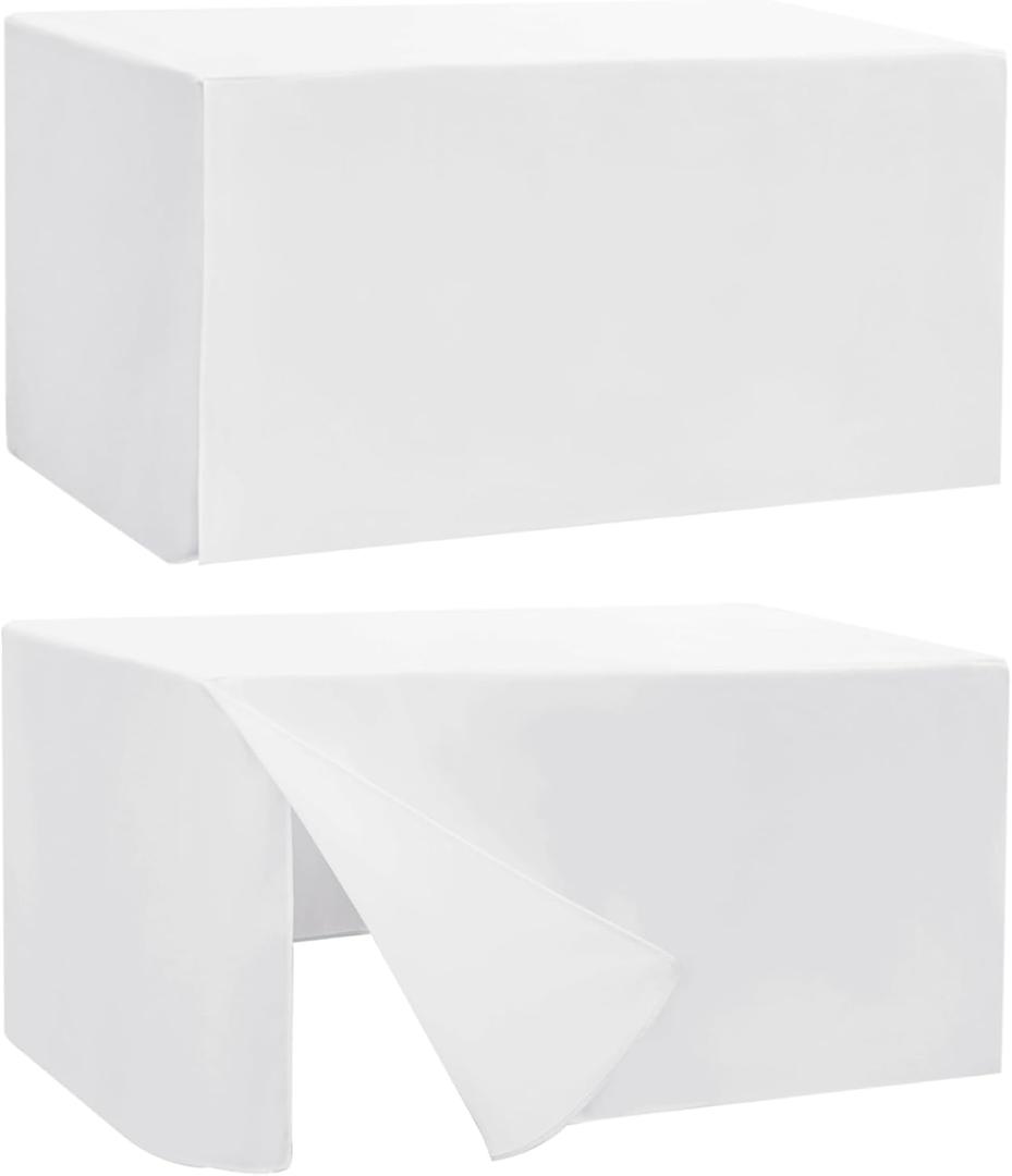 HolidayIdeas Fitted Table Covers - 96 x 30 Inch - 2 Pack Rectangle Tablecloths for 8 Foot Tables, Versatile Polyester Fabric Tablecloth for Parties, Holiday Dinner, Trade Show (White)