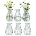 MyGift Mini Set of 6 Diamond-Faceted Clear Glass Bud Vases – Small Decorative Flower Vases for Table Centerpieces, Weddings, and Home Décor