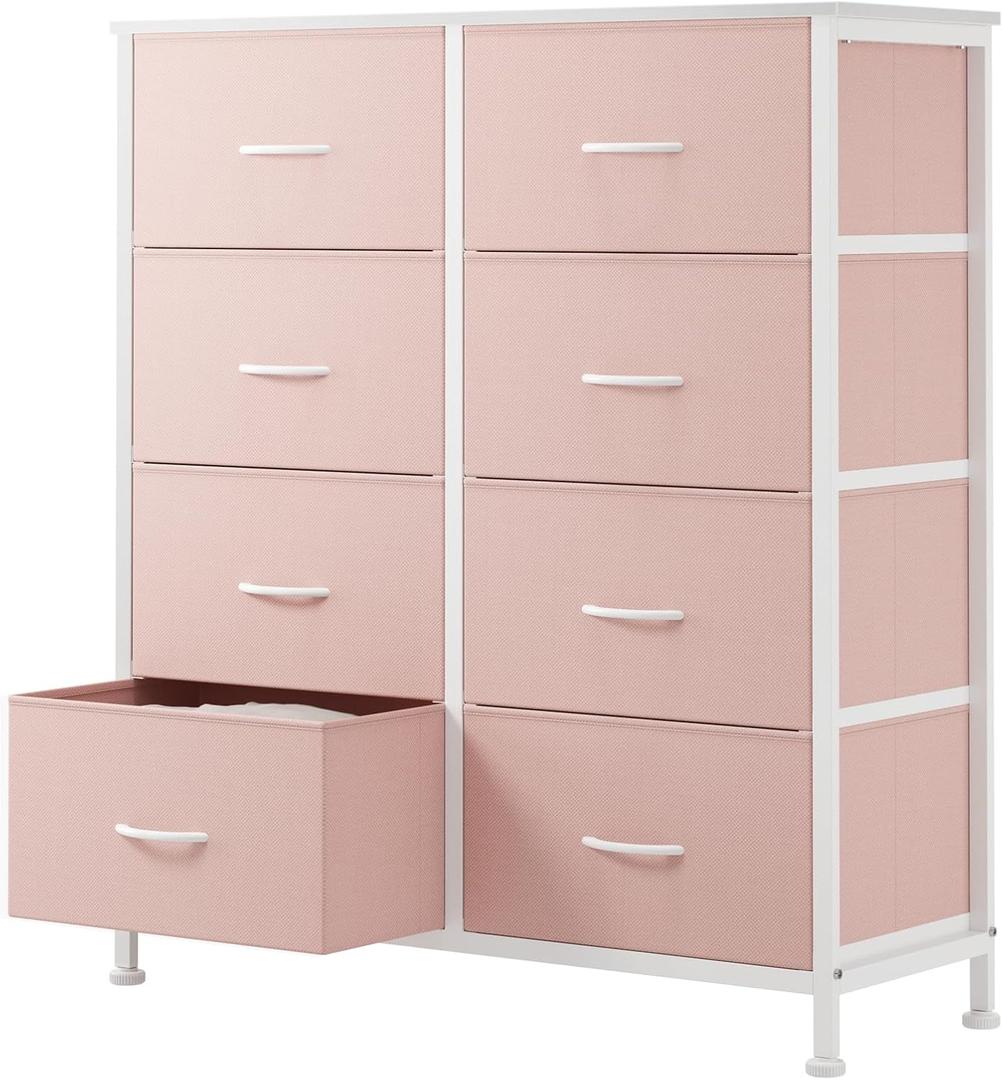 Sweetcrispy 8 Drawer Fabric Dresser for Bedroom, Tall Dresser, Pink, 11.8"D x 30.9"W x 36.4"H (8 Drawers)