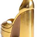 DREAM PAIRS High Heels Chunky Block Platform Heels for Women Ankle Strap Sexy Open Square Toe Heels Dressy Pumps Sandals, Size 6, Gold