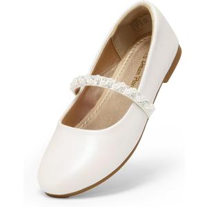 DREAM PAIRS Girls Mary Jane Dress Shoes Ballerina Flats for Wedding, Party (Toddler/Little Kid/Big Kid) 1 White