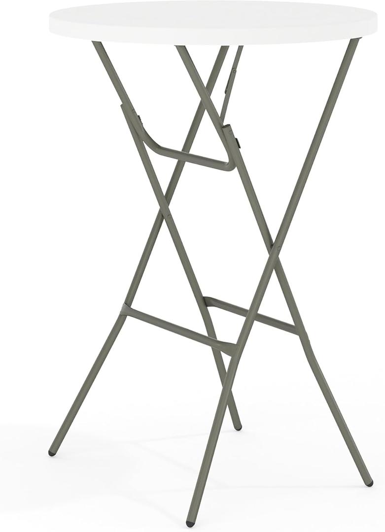 Flash Furniture Elon 32' Round Folding Bar Height Table for Parties and Commercial Events, Indoor/Outdoor Plastic Tall Round Table, White, 32" Round - Set of 1