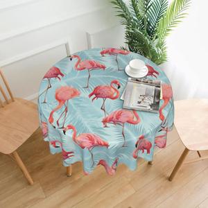 Flamingo Palm Leaf Round Tablecloth Waterproof Fabric Table Cover Washable 60 Table Cloth for Kitchen Dining Room Party Picnic