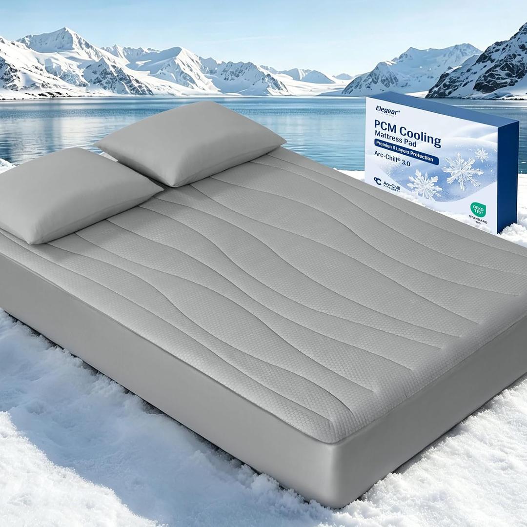 Elegear Cooling Mattress Pad Twin, Upgraded Arc-Chill 3.0 + PCM Cooling, Stay Cool All Night, Breathable & Soft, Deep Pocket 18", Washable Mattress Protector for Hot Sleepers, Gray