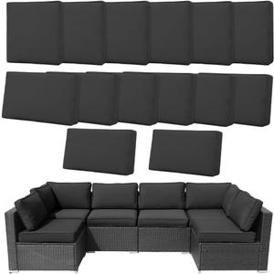 14Pcs Outdoor Cushion Covers Replacement Washable Waterproof UV w/Zipper for 6-Seaters Sofa Patio Slipcovers Set Seat and Back Covers Only (Black, 23.6x23.6x4inch)
