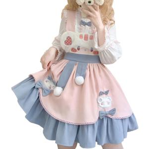 Packitcute Teens Japanese Kawaii Lolita Costume Plush Cute Bear Suspender Dress Sweet High Waist Princess Party Dresses (Medium, Pink)