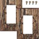 Outlet Covers Rustic Star Western Cowboy Wood 1 Gang Duplex Light Switch Cover Plate Decorative Wall Plates Electrical Switchplate Receptacle for Farmhouse Home Decor（2 Pack）