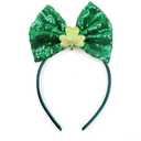 St. Patrick's Day Bow Headband for Women & Girls - Green Shamrock Glitter Headband with Sequin Bow, Clover Design Hair Hoop, Irish Party Hair Accessories, March 17th Festival Gift