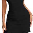 QegarTop Women's 2025 Sexy Halter Neck Ruched Bodycon Mini Dresses Backless Nigth Out Party Club Outfits (Black, S)