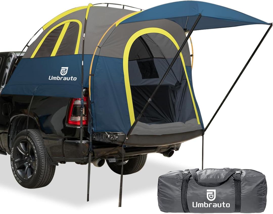 Umbrauto Truck Bed Tent with Awning: 6.4-6.7FT PU3000mm Waterproof Tailgate Pickup Truck Tents, Easy Set-up for 2 Person, Fits Full Size Short Bed, Chevy, Dodge, Ford, GMC, Blue