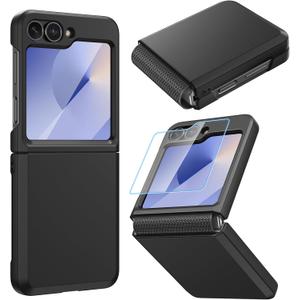 Ruky for Samsung Galaxy Z Flip 6 Case with Hinge Protection, Full Body Cover Hard PC Ultra-Thin Anti-Scratches, Support Wireless Charging Protective Phone Case for Samsung Galaxy Z Flip 6, Black