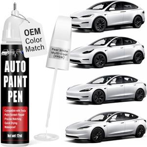 Touch Up Paint for Cars (Pearl White Multi-Coat PPSW), Compatible with Tesla Model Y/ 3/ X/ S, 0.4 fl oz Color Accurate 2-in-1 Car Paint Scratch Repair Pen, Easy to Use, Fast-Drying, Long-Lasting