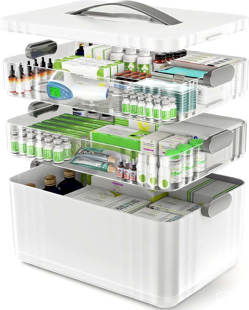 ARSTPEOE 3-Tier Medicine Organizer - Portable Medicine Cabinet with Plastic Handle, Multipurpose Medical Box, Pill Organizer, Empty First Aid Kit for Home