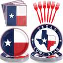 96Pcs Texas State Flag Party Decorations Texas State Theme Party Disposable Paper Plates Napkins Tableware Set Texas State National Decorations Favors for Birthday Family Gathering Supplies Serves 24