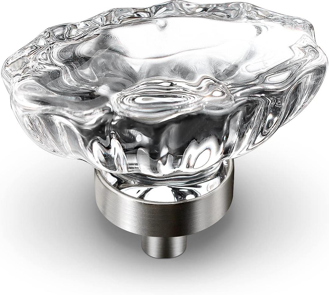 VEHCIL 8 Pack Crystal Dresser Knobs, Single Hole Brushed Nickel Cabinet Knobs,Crystal Handles for Drawers Hardware for Kitchen Cupboard Bathroom, Oval Flower Design