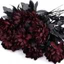 Artflower 10 Pack Artificial Silk Dahlia Bouquet with Long Stem, 16 Red Fake Flower Floral Arrangements Wedding Bridal Bouquet for Halloween Harvest Festival Table Centerpieces Home Decor