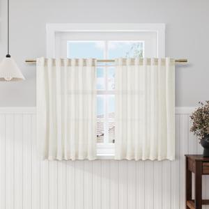 Nanspring Cream Linen Back Tab Rod Pocket Curtains 50 Inch Length for Small Short Windows 2 Panels Set Neutral Modern Farmhouse Window Curtain Privacy Semi Sheer Linen Drapes Rustic Curtain 52x50 (Natural)