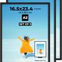 Black A2 Poster Frame Display 16.5 x 23.4 inch Posters and Pictures - Horizontal and Vertical Wall Hanging Option Set of 3