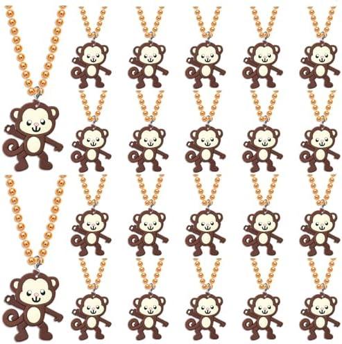 24 Pack Monkey Necklace Party Favors for First Birthday, Wild Animals Lover, Baby Shower Goodie Bag Fillers, School Carnival Rewards, Photography Props, Home Decorations, Classroom Prize