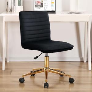 Furnimart Black Swivel Armless Desk Chair with Wheels, Small Velvet Upholstered Home Office Chair Mid-Back Adjustable Chair for Bedroom Dorm Living Room (Velvet-Black)