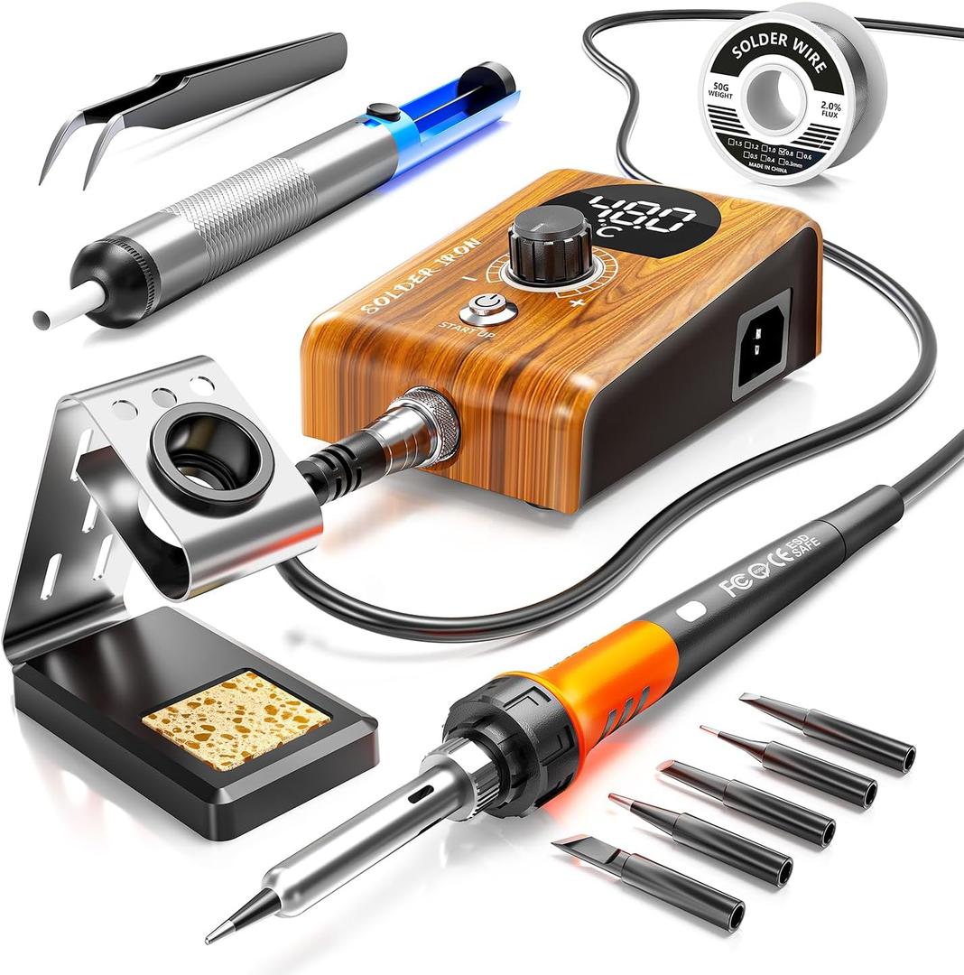 90W Digital display soldering station, stable knob control, independent switch power supply, tin wire, tin absorber, anti-static tweezers, 5 soldering iron tips, handle fixed bracket (Orange, 968d)