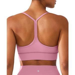 BRXL Y Back Sports Bras for Women Padded Racerback Low Impact Soft Thin Strap Workout Yoga Gym Casual (Pink, L)