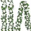 Aneco 4 Pack 32 FT White Flower Artificial Rose Vines Roses Fake Vine Flowers Plants Party Supplies for Holiday Wedding Garden Craft Art Decoration