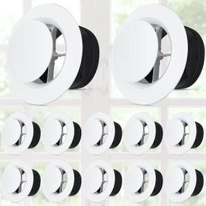 Baquler 12 Pcs 6 Inch Round Air Vent Cover, Adjustable Ceiling Diffuser Vent Bulk, ABS HVAC Cover for Ceiling & Wall, Soffit for Bathroom Kitchen Attic, Easy Install, White