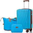 Carry on Luggage Sets 22x14x9 Airline Approved Durable Travel Luggage Suitcases with Wheels,ABS Hard Case Suitcases with Spinner Wheels,(SkyBlue,3 Piece Sets(20"/DB/TB))