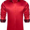DiBanGu Mens Satin Dress Shirts Casual Long Sleeve Button Down Shirt Regular Fit Wrinkle Free Shiny Shirts for Men Party Prom (S, Satin Red)