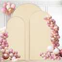 WEERRW Wedding Arch Cover Beige Spandex Fitted Set of 3 Balloon Arch Stand Covers Round Top Chiara Stretchy Backdrop for Birthday Party Baby Shower Banquet Decoration (6FT, 6.6FT, 7.2FT)