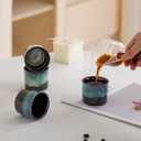 Espresso Cups Set of 2, Ceramic Espresso Cups, Expresso Shots Cups, 2.5oz Tea Cups, Demitasse Cups (2, Magic Blue Outside)