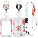 Eeffzia 3-in-1 Retractable ID Badge Holder with Detachable Lanyard, Heavy Duty Badge Reel, Carabiner Clip & Waterproof Card Protector for Nurses, Teachers, Office Workers & Gym, Flower Leaf
