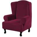 H.VERSAILTEX Wingback Chair Covers Velvet Plush Wing Chair Slipcover 1 Piece High Stretch Wing Back Chair Slipcovers Sofa Cover Furniture Cover with Elastic Bottom, Burgundy