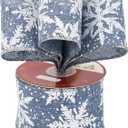 MEEDEE White Snowflake Denim Ribbon 2.5 Inch Christmas Wired Ribbons 10 Yards Rustic Snowflake Ribbons Denim Gift Wrap Ribbon for Christmas Tree Decoration, Topper Bow